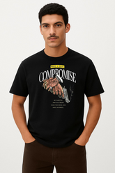 "Compromise with Caution" Street Black Regular Cotton T-shirt