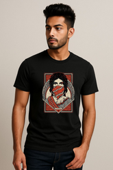 "Rebel Gaze" – Retro Resistance Graphic Black Regular Cotton T-shirt