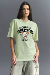 Light Green Female Premium Cotton T-shirt Happy Thoughts bunny