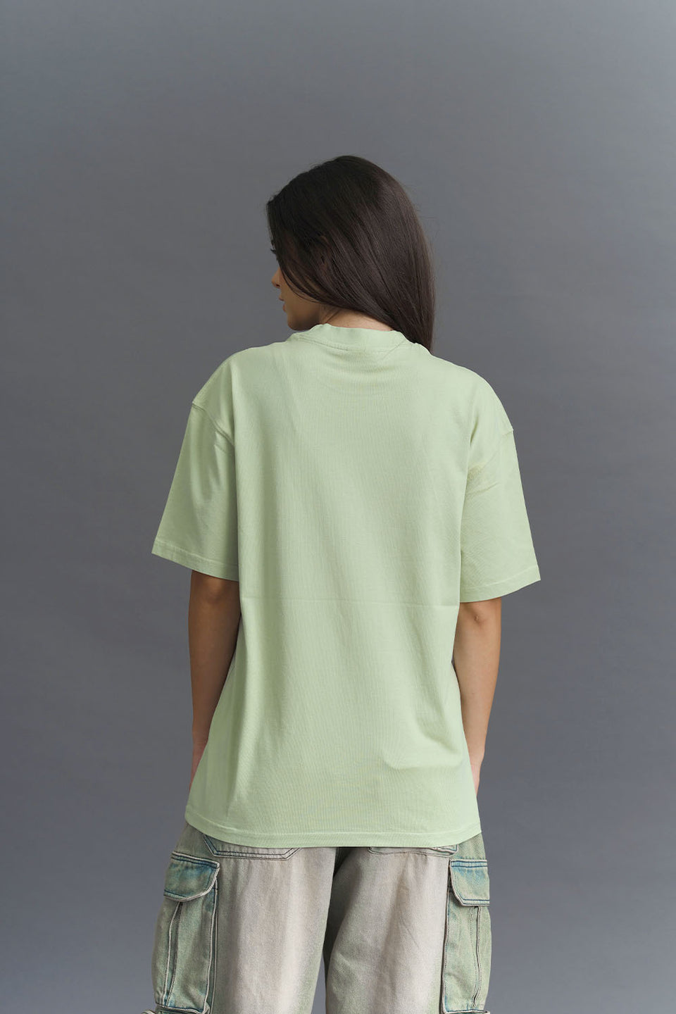 Light Green Female Premium Cotton T-shirt Happy Thoughts bunny