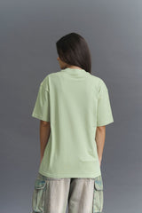 Light Green Female Premium Cotton T-shirt Happy Thoughts bunny