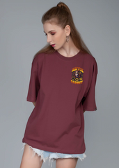 Maroon Female Premium Cotton T-shirt Hippie Groovy