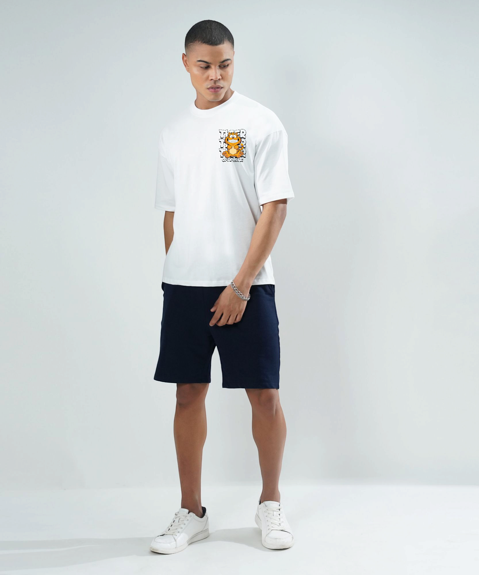 White Premium Cotton Mens T-shirt Optimistic Tiger