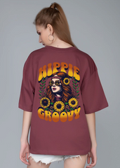 Maroon Female Premium Cotton T-shirt Hippie Groovy