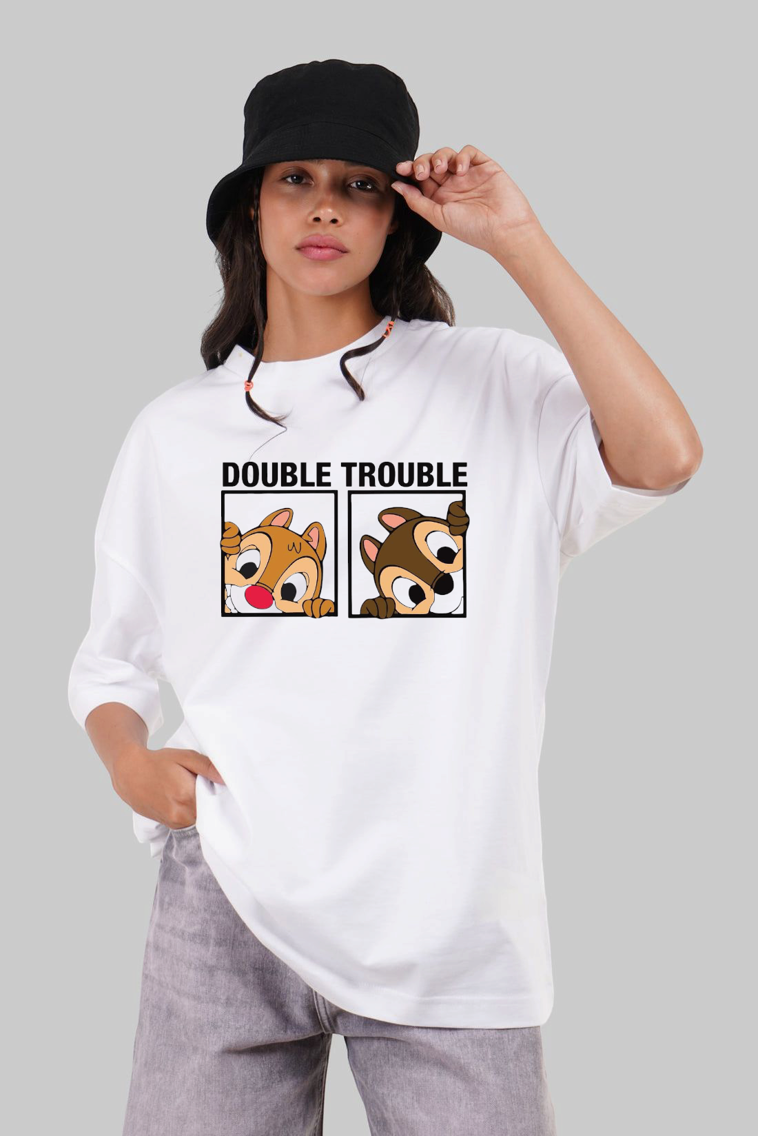 White Female Cotton T-shirt Double Trouble Chipmunk