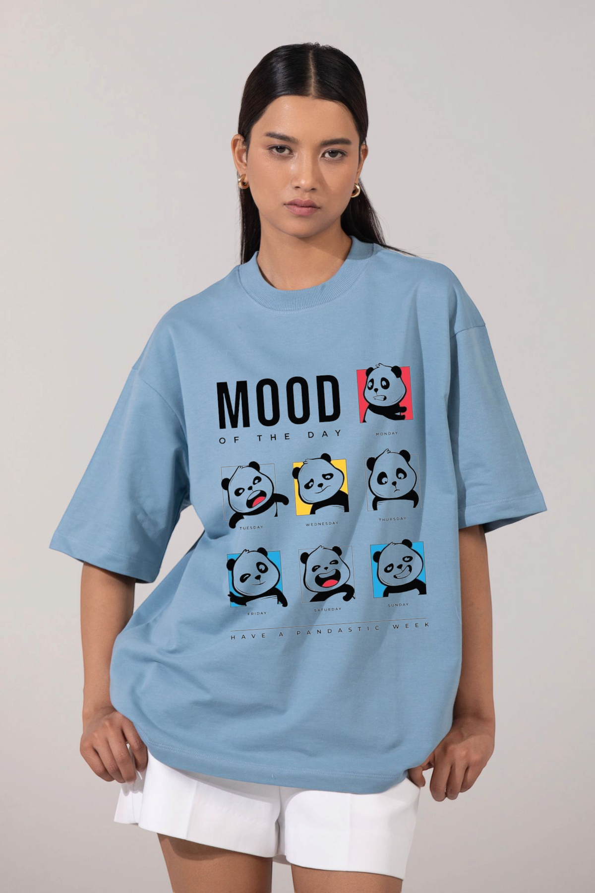 Blue Female Premium Cotton T-shirt Moods Of Panda
