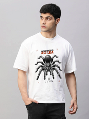 White Premium Cotton Mens T-shirt With Poisonus Black Spider
