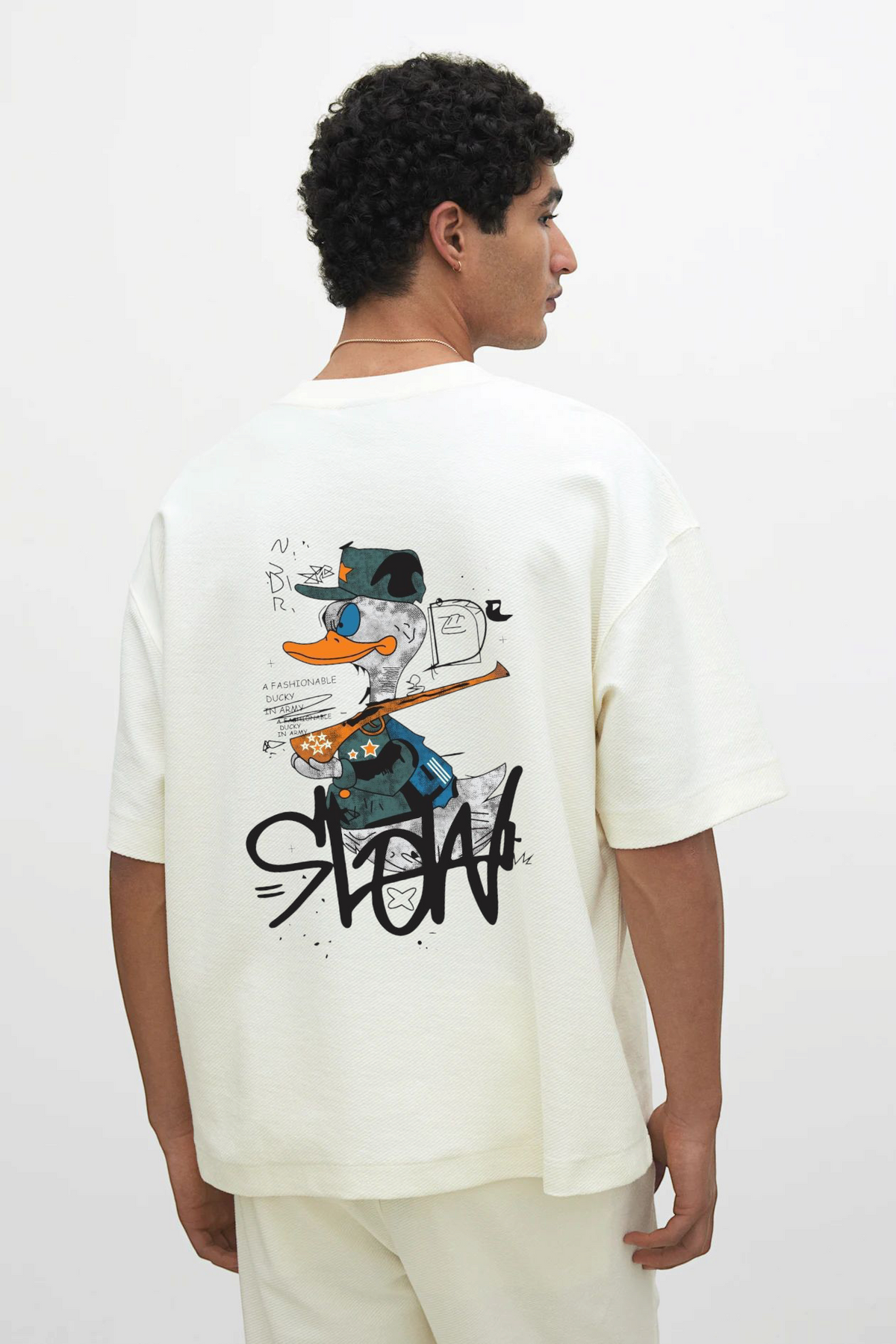 White Premium Cotton Mens T-shirt With Crazy Duck with Gun
