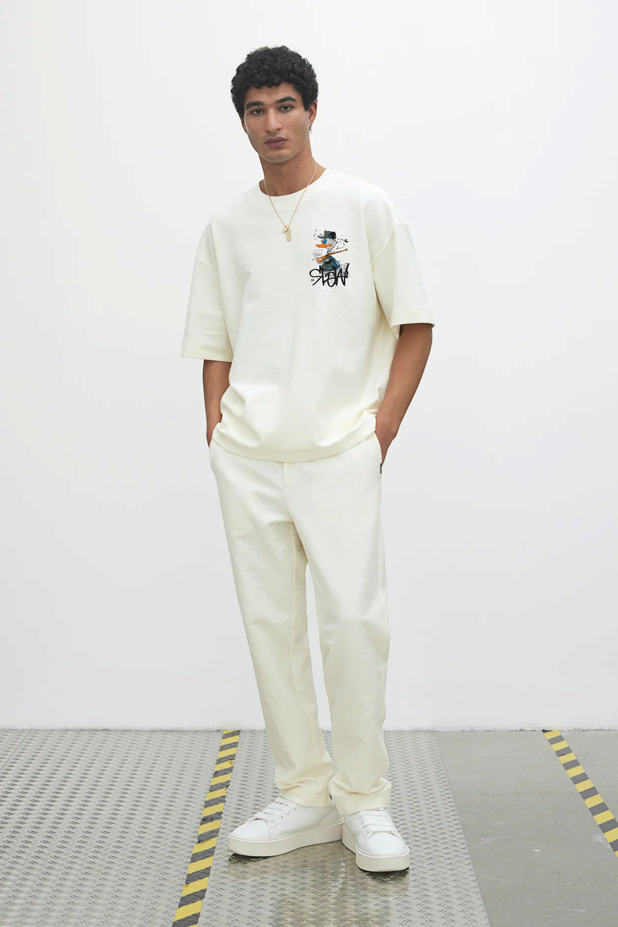 White Premium Cotton Mens T-shirt With Crazy Duck with Gun