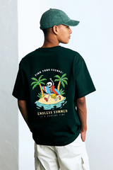 Black Premium Cotton Mens T-shirt With Summer Surfing Skeleton