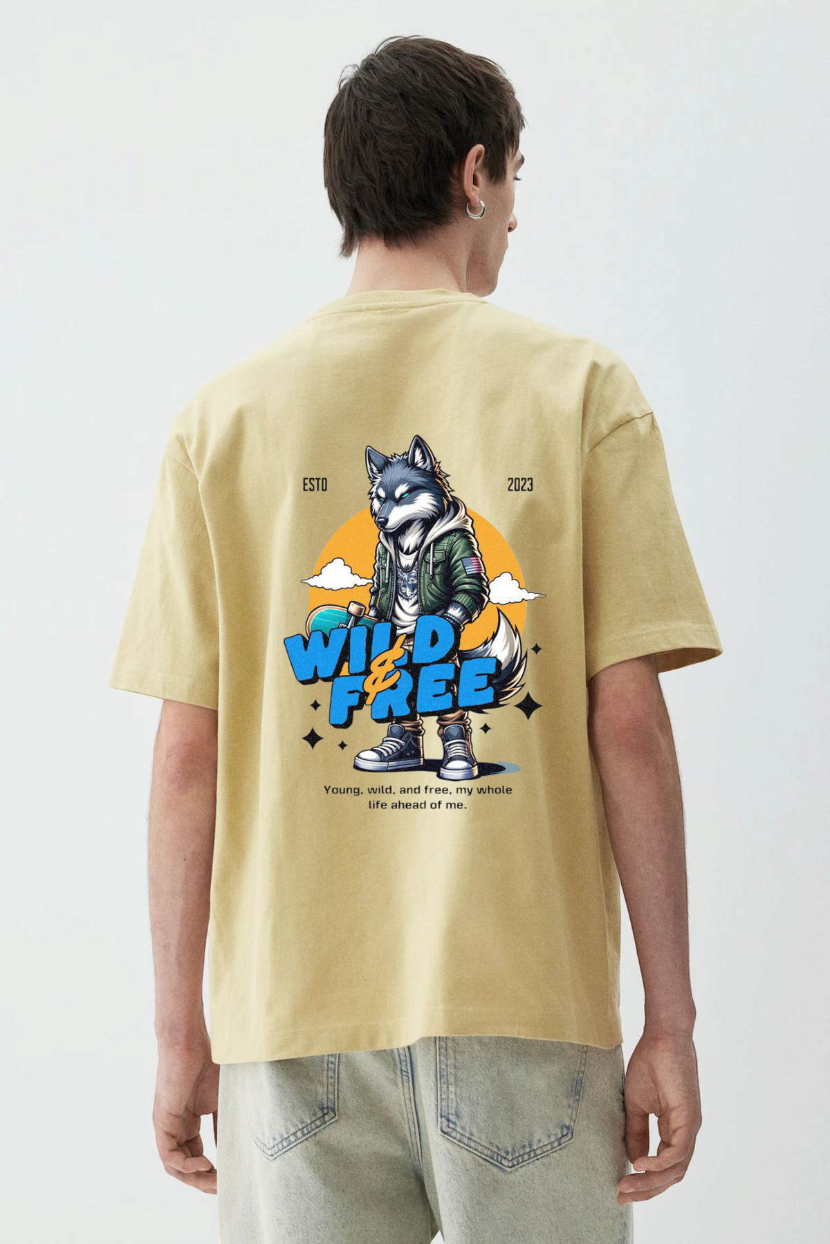Orchid Yellow Premium Cotton Mens T-shirt Wild Wolf Scating