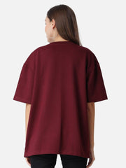 Maroon Female Cotton T-shirt Barcode Bear