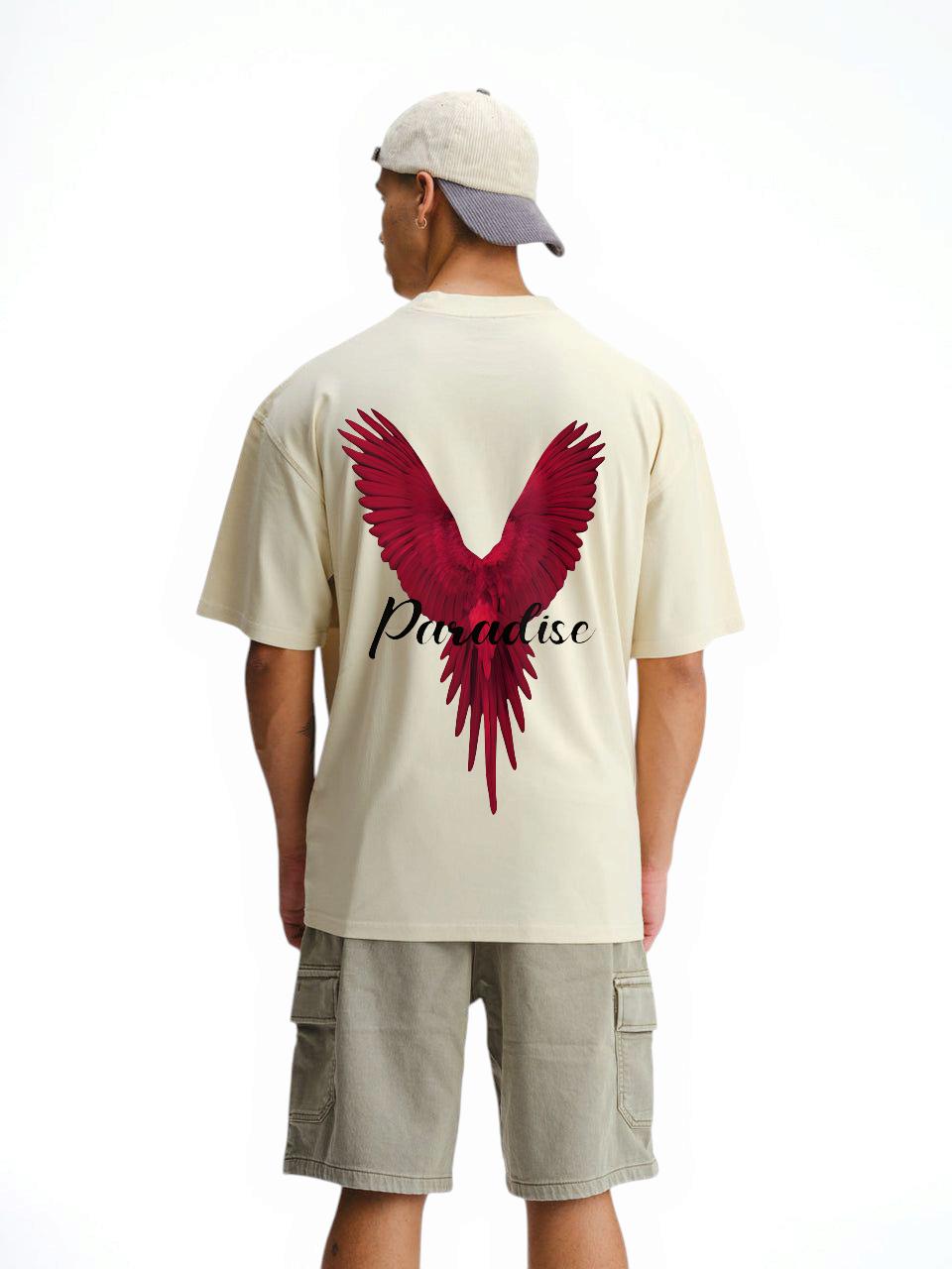 Off White Premium Cotton Mens T-shirt Red Eagle in a Paradise
