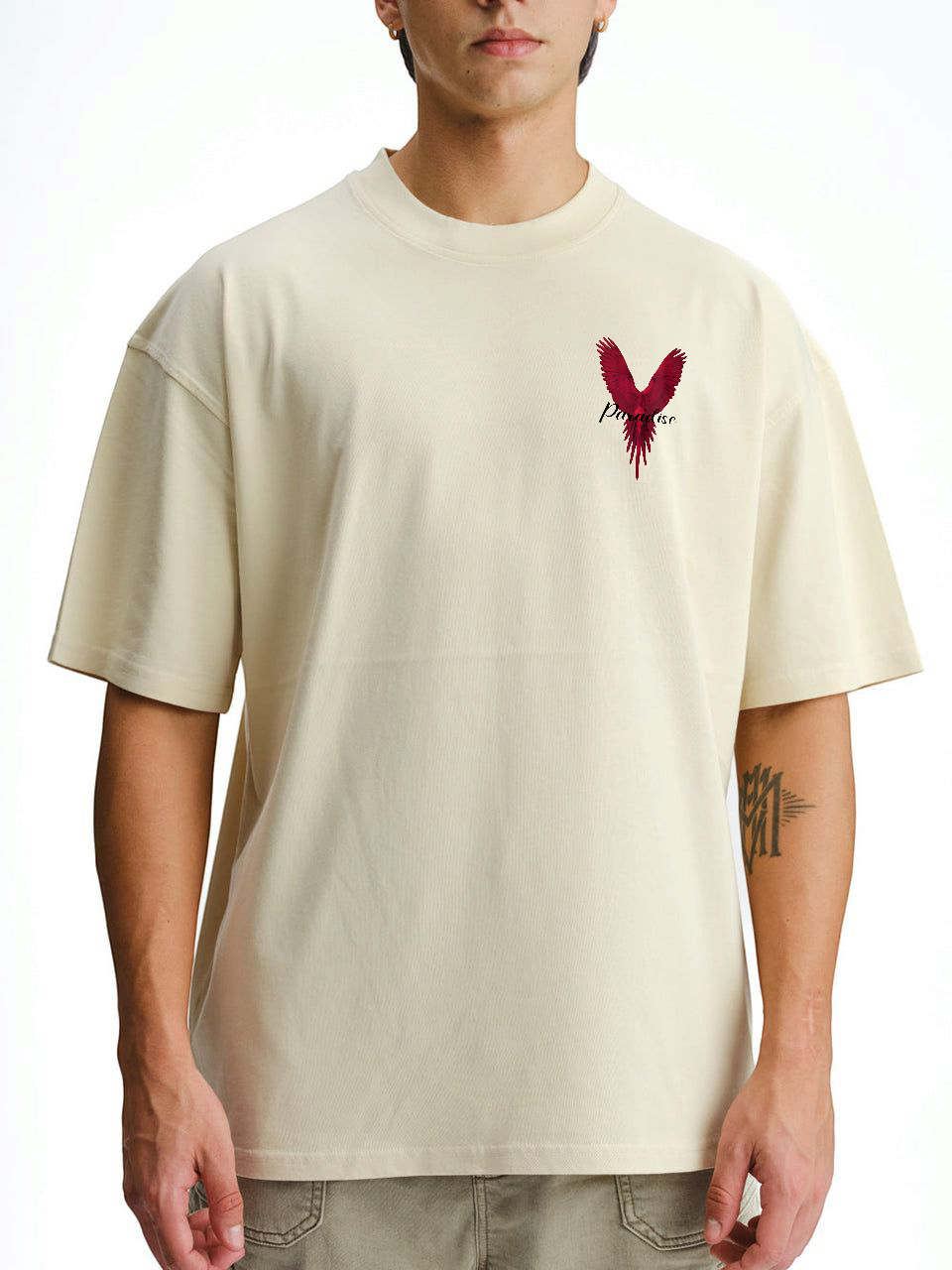 Off White Premium Cotton Mens T-shirt Red Eagle in a Paradise