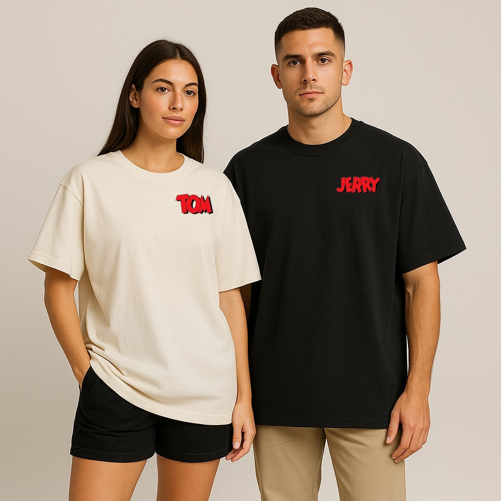 Couple Black and White Premium Cotton T-shirt Tom & Jerry Design