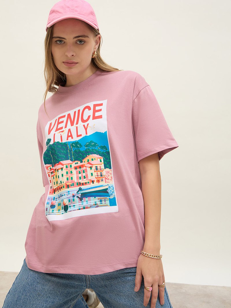 Venice Lialy On Pink Premium Cotton T-shirt