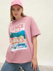 Venice Lialy On Pink Premium Cotton T-shirt