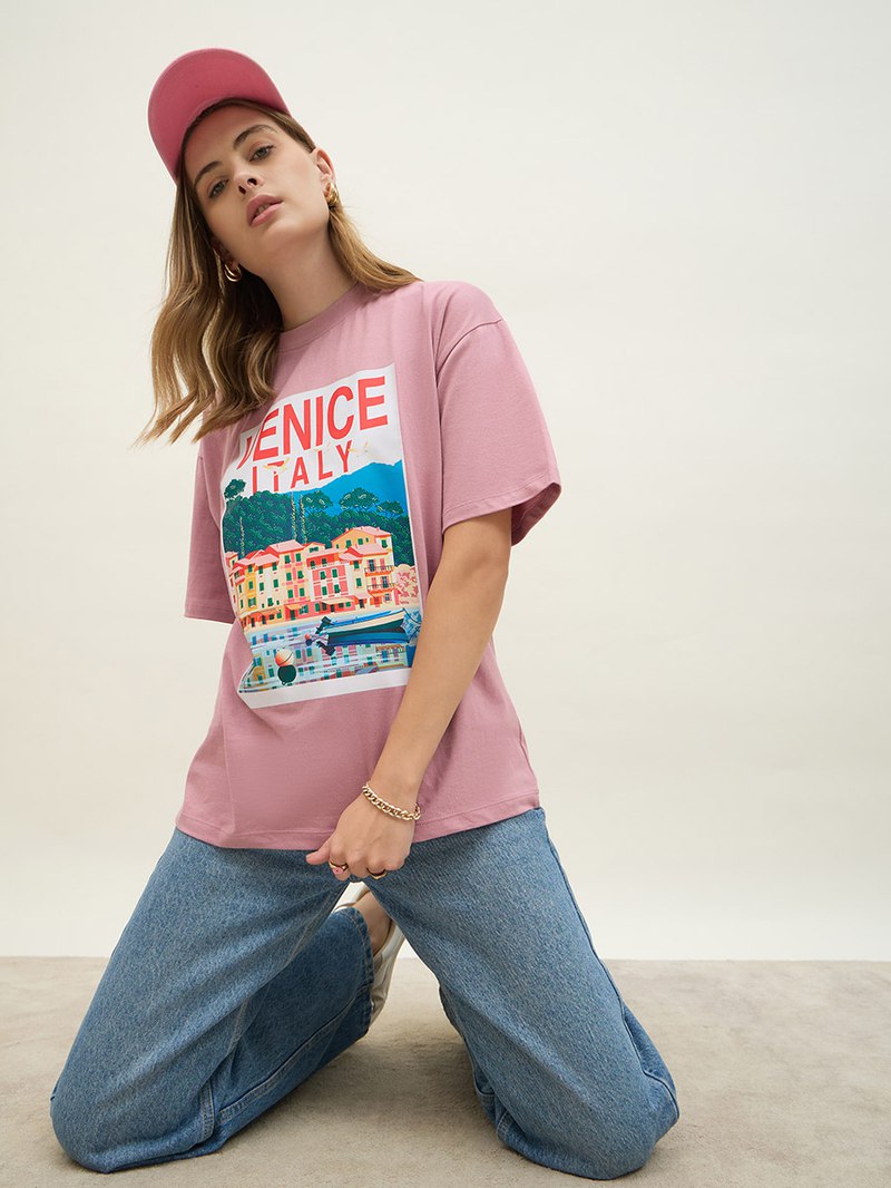 Venice Lialy On Pink Premium Cotton T-shirt