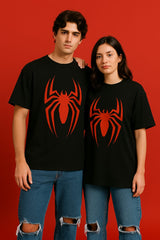 Couple Black Premium CottonT-shirt Spider Design