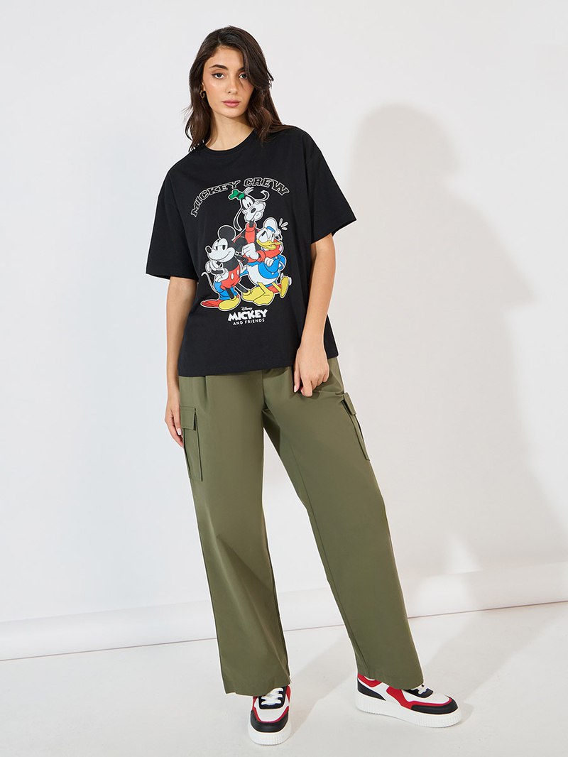 Mickey Crew On Black Premium Cotton T-shirt