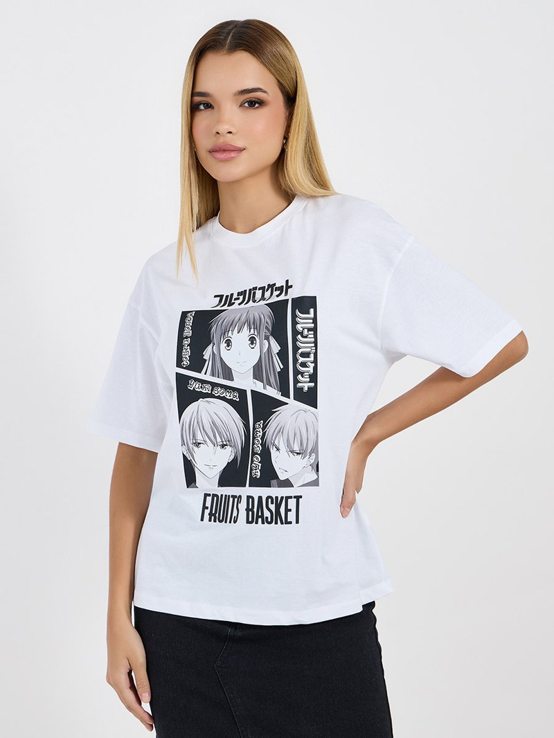 Fruits Basket On White Premium Cotton T-shirt