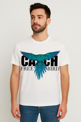 Catch Free Bird" Graphic White Regular Cotton T-shirt (Copy)