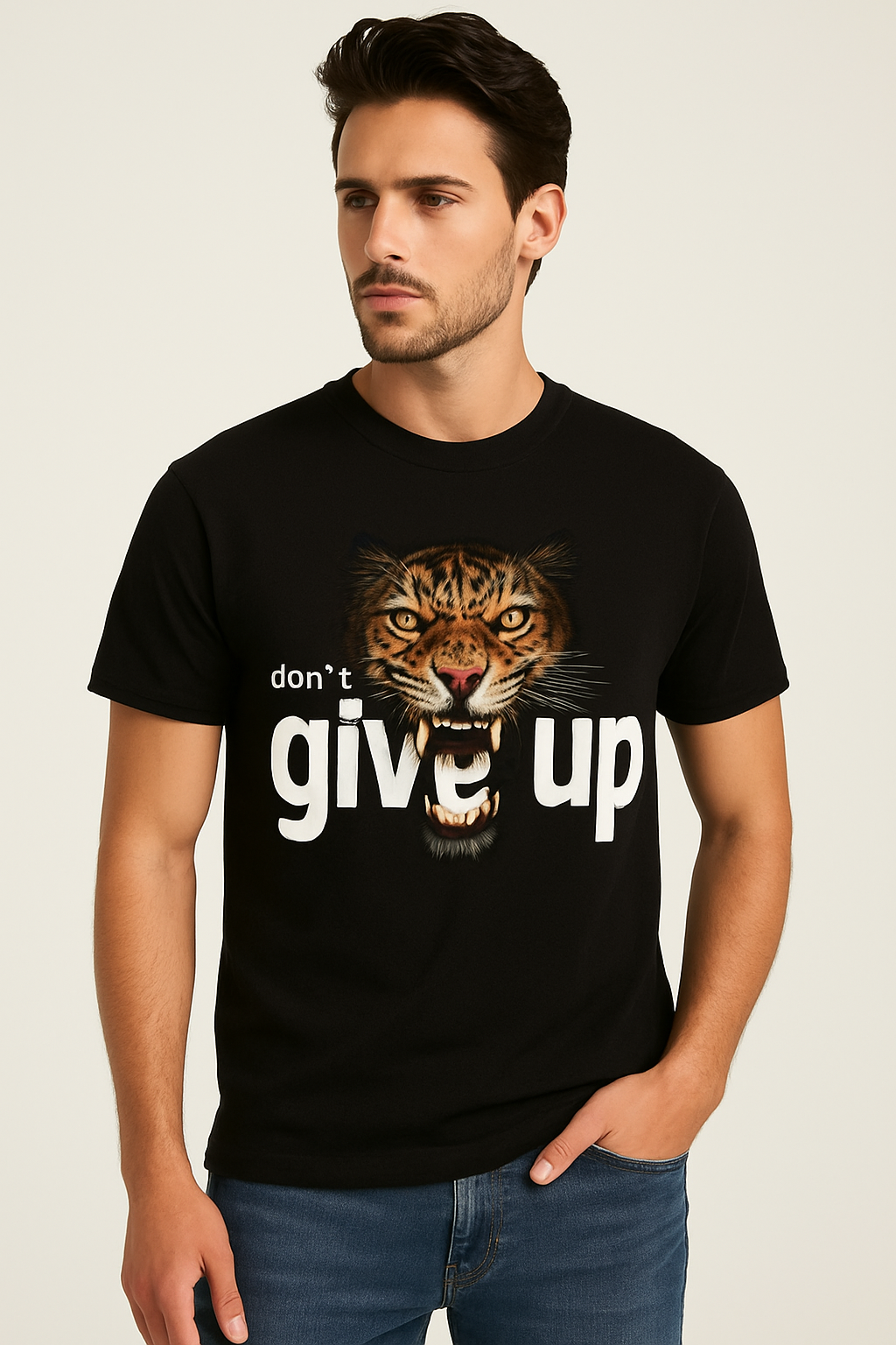 Don’t Give Up – Fierce Tiger Black Regular Cotton T-shirt (Copy) (Copy)