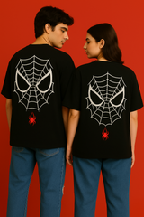 Couple Black Premium CottonT-shirt Spider Design
