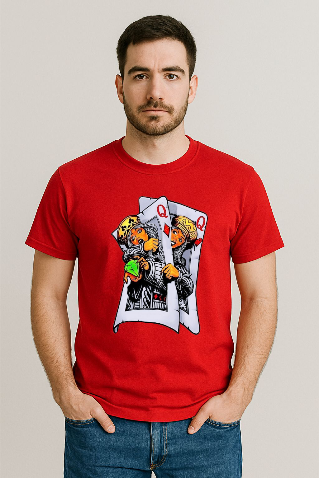 Boys Red Double Queen Drama Regular Cotton T-shirt (Copy)