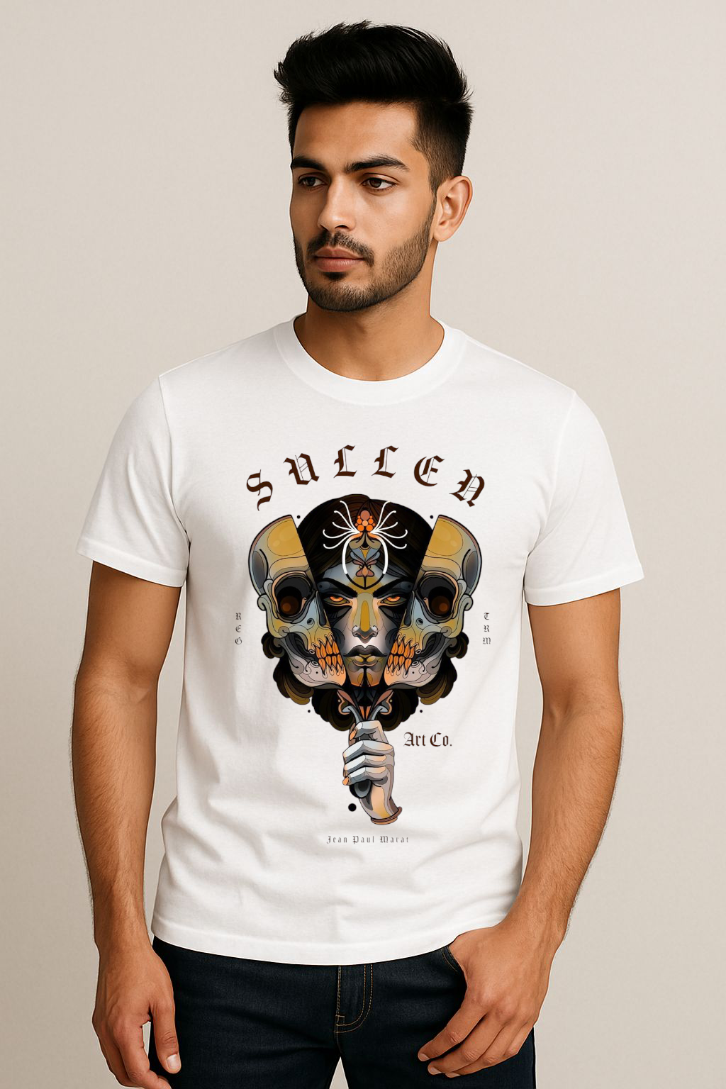 Sullen Spirit" Gothic Art White Regular Cotton T-shirt