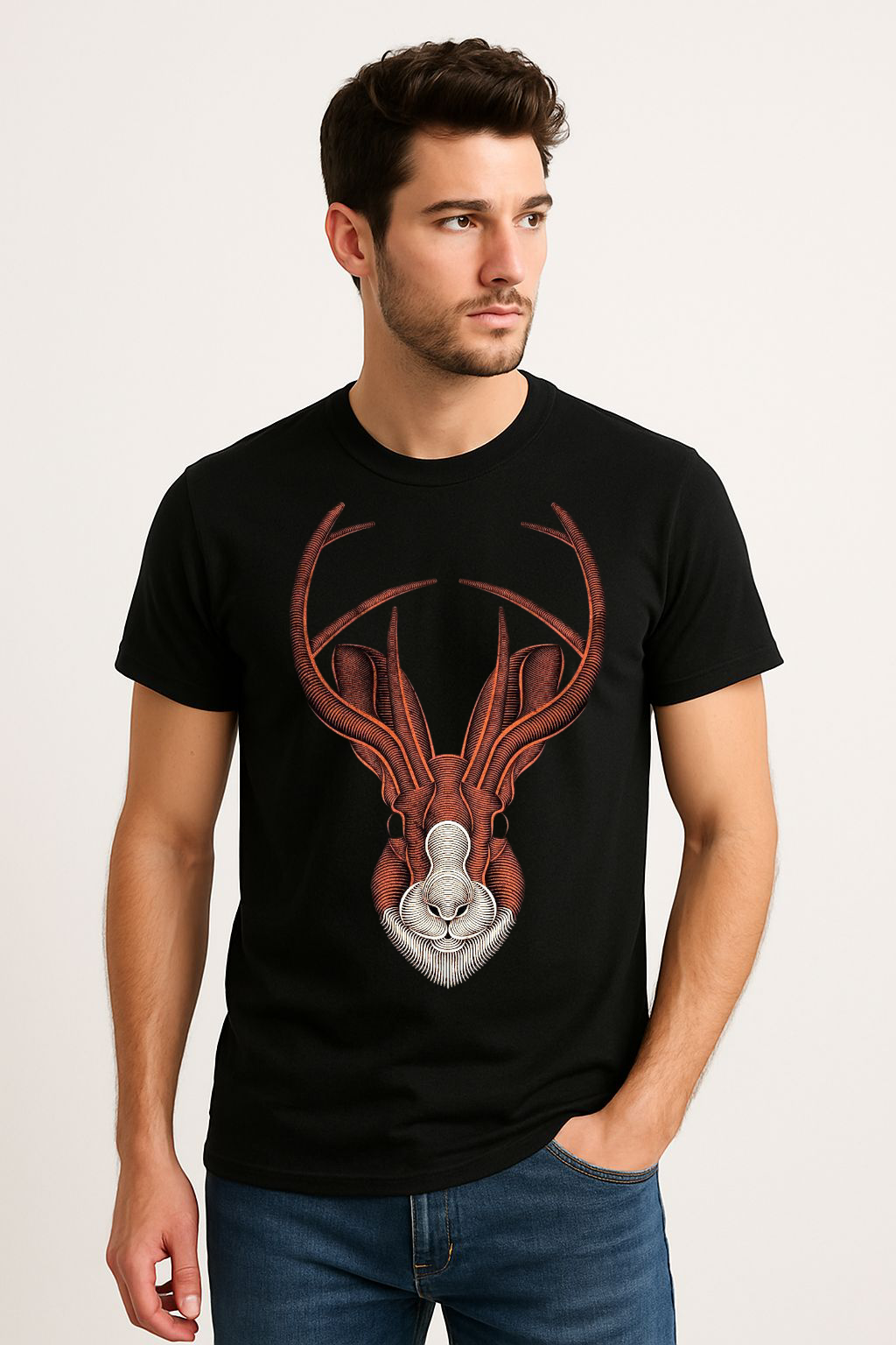 Majestic Stag Black Regular Cotton T-shirt