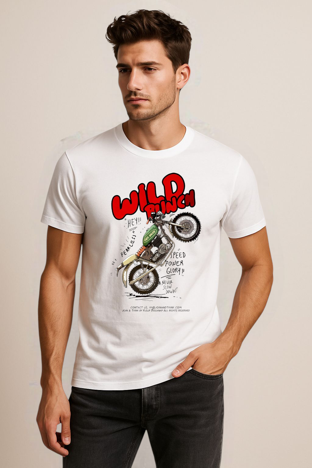 Wild Punch – Graphic Motorcycle Adventure White Regular Cotton T-shirt
